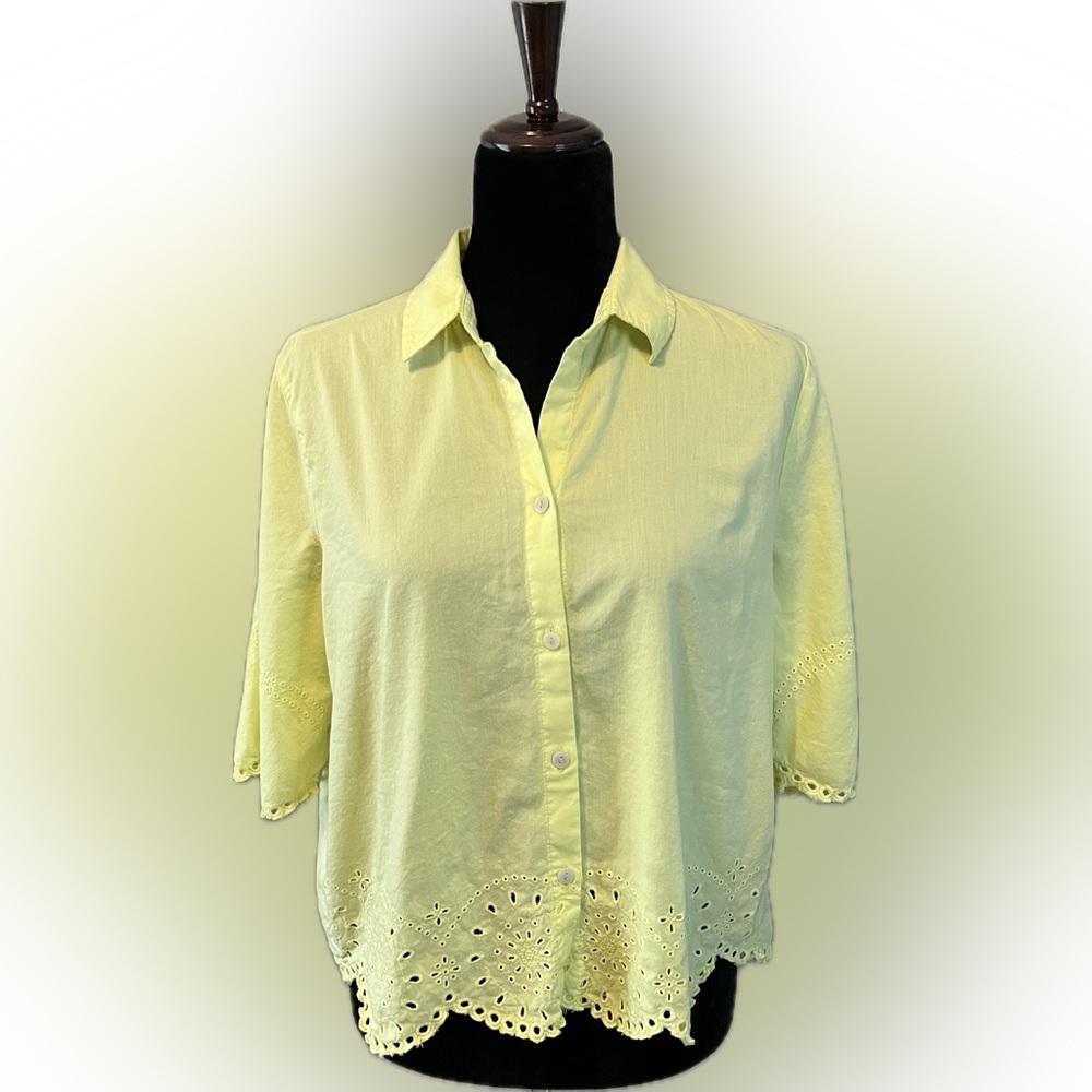 Beachlunchlounge Eyelet Border Acid Yellow Button-up Shirt size S - Picture 2 of 13